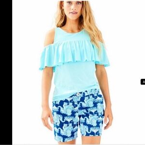 NWT Lilly Pulitzer Jayne Stretch Short in Deep Indigo Joy Ride Print Size 8